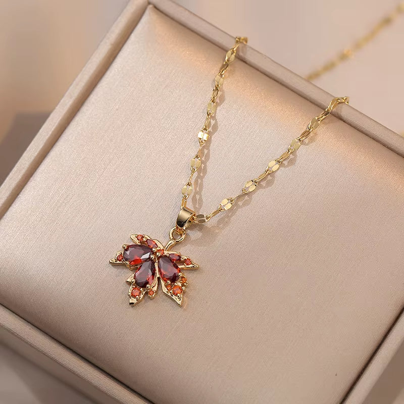 Exquisite Micro Inlaid Zircon Butterfly Tassel Necklace for Women Stainless Steel Moon Butterfly Flower Clavicle Choker Jewelry
