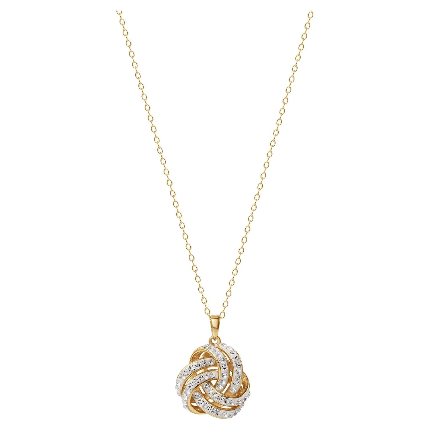 Fine Women'S Love Knot 18K Gold Crystal Pendant and Earring Set