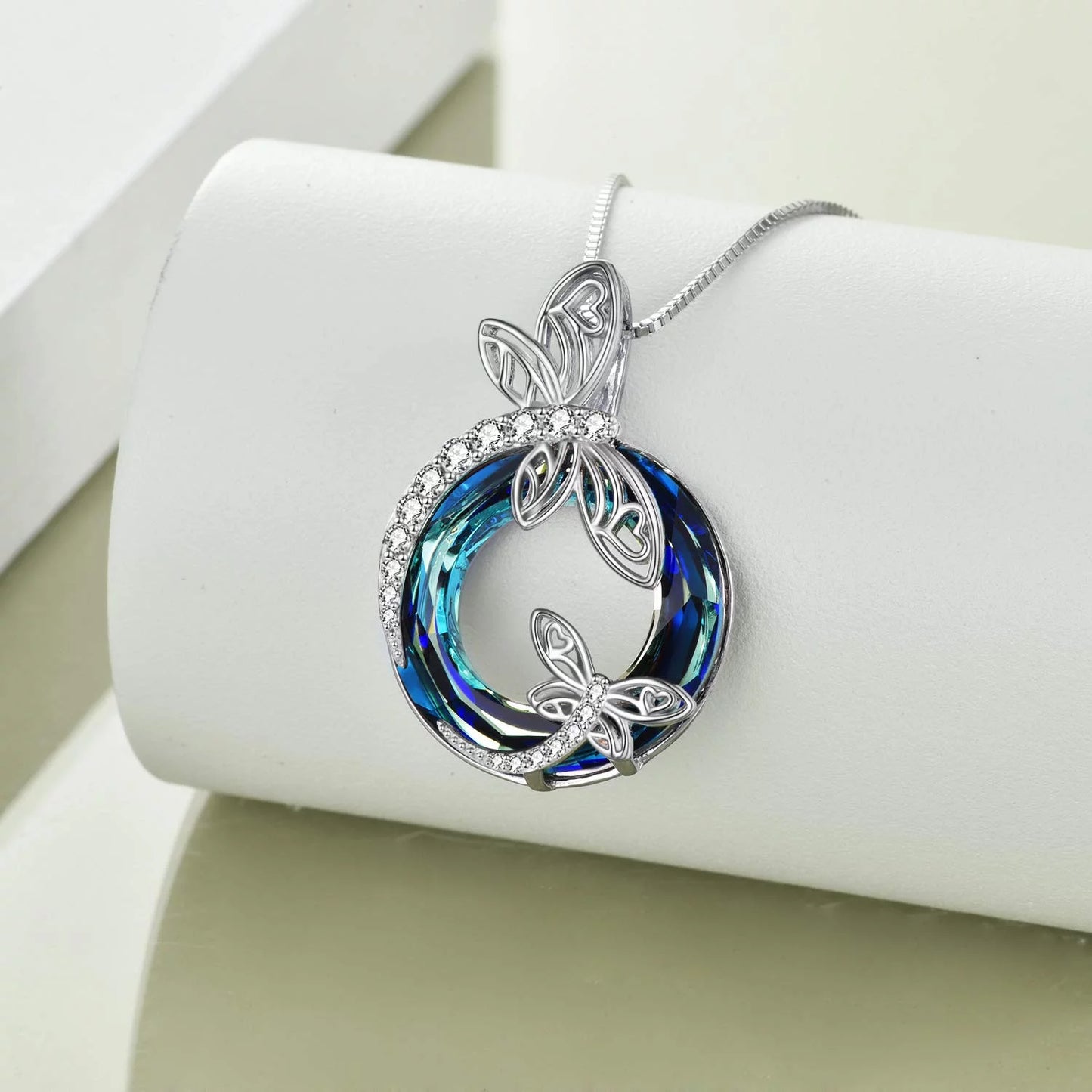 Sterling Silver Dragonfly Necklace Blue Crystal Birthday Anniversary Mothers Valentines Day Gifts for Women