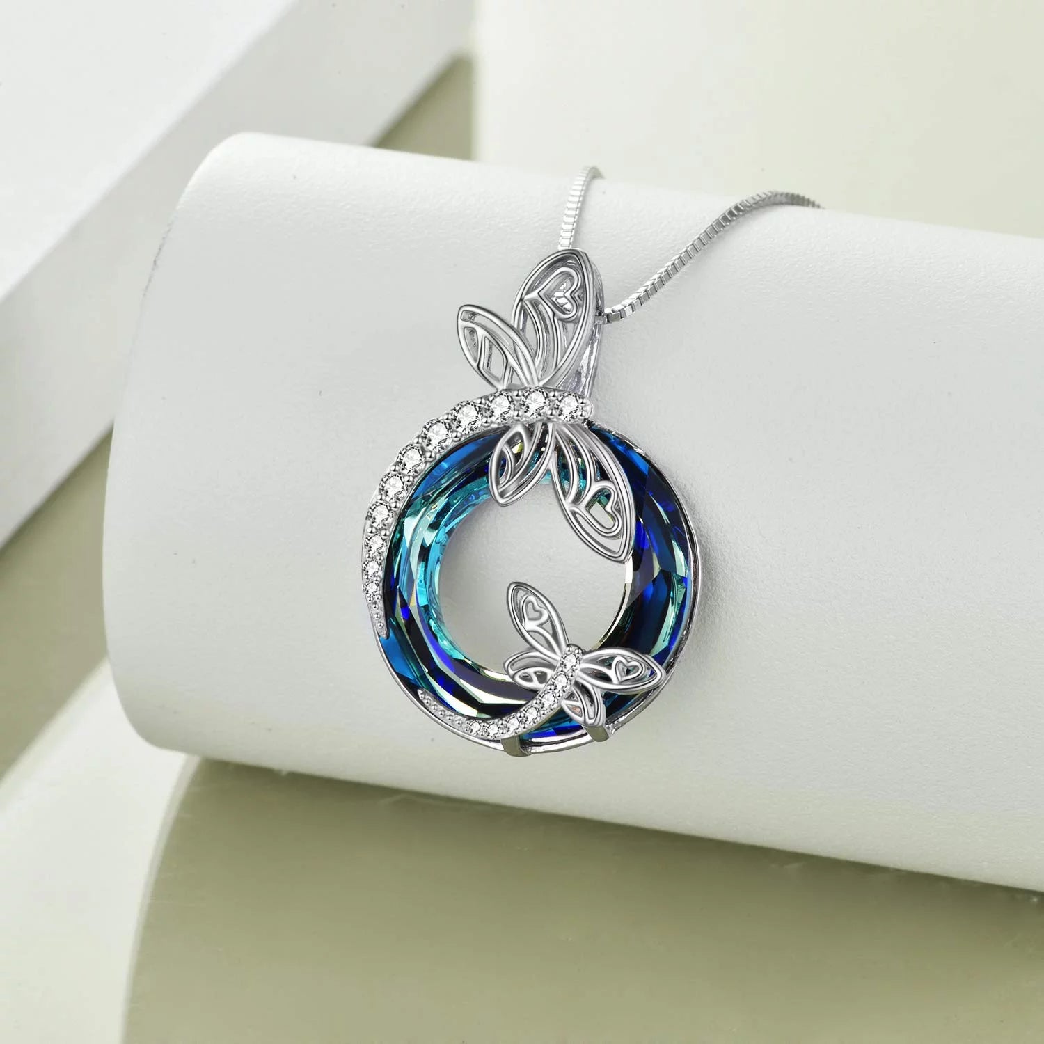 Sterling Silver Dragonfly Necklace Blue Crystal Birthday Anniversary Mothers Valentines Day Gifts for Women