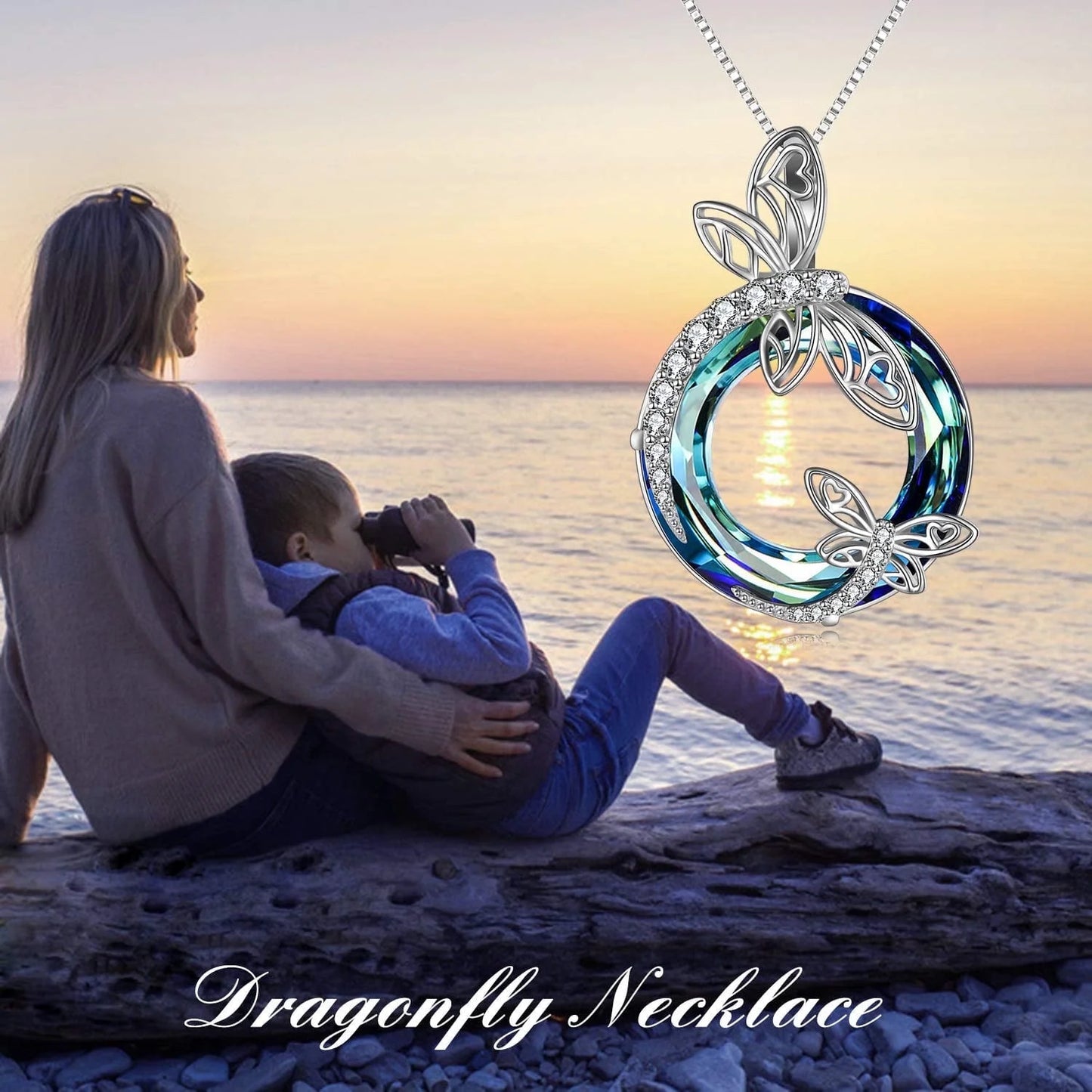Sterling Silver Dragonfly Necklace Blue Crystal Birthday Anniversary Mothers Valentines Day Gifts for Women