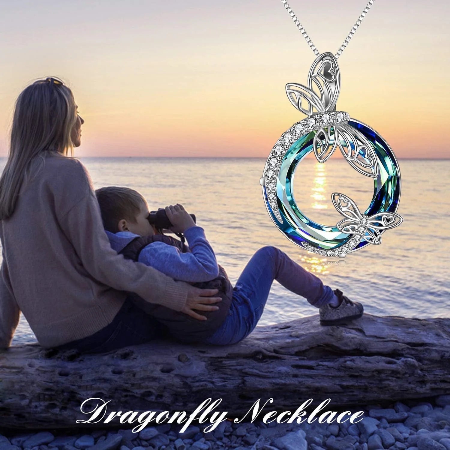 Sterling Silver Dragonfly Necklace Blue Crystal Birthday Anniversary Mothers Valentines Day Gifts for Women