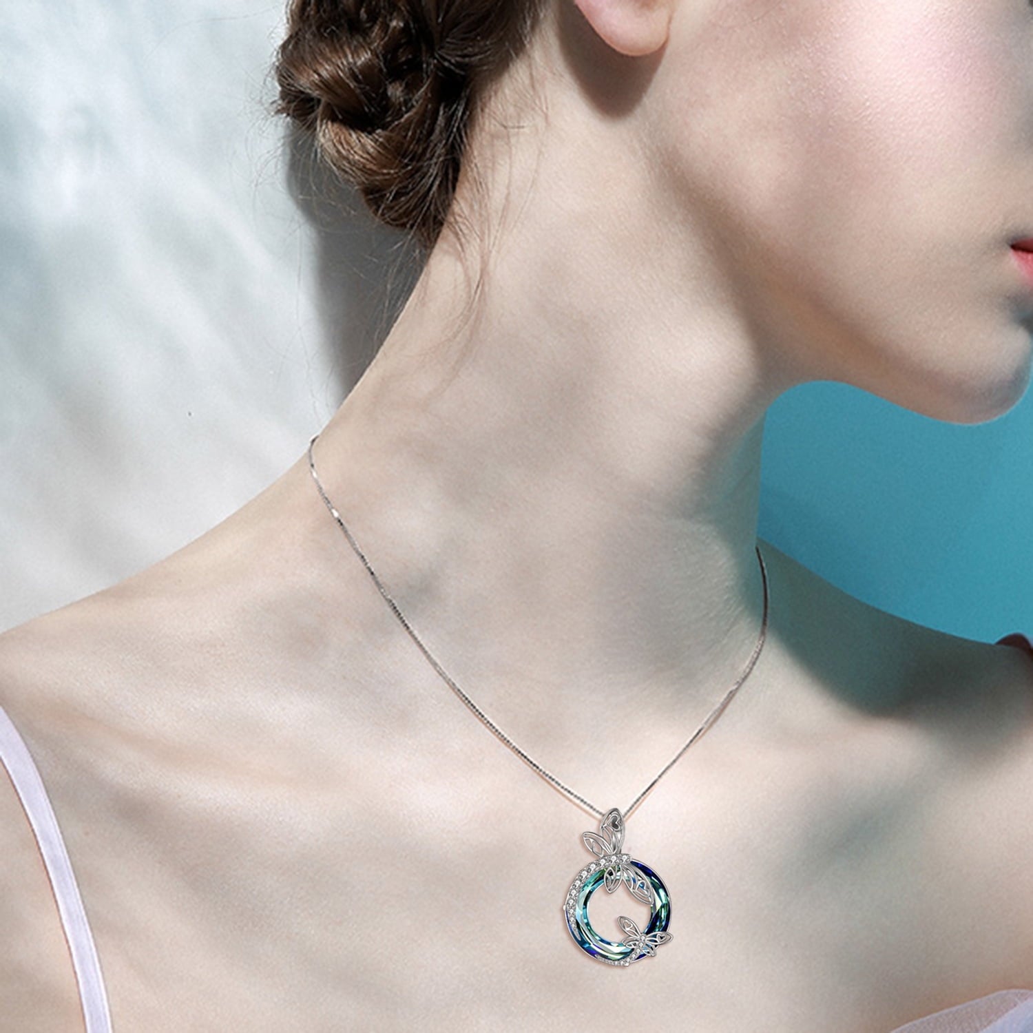 Sterling Silver Dragonfly Necklace Blue Crystal Birthday Anniversary Mothers Valentines Day Gifts for Women